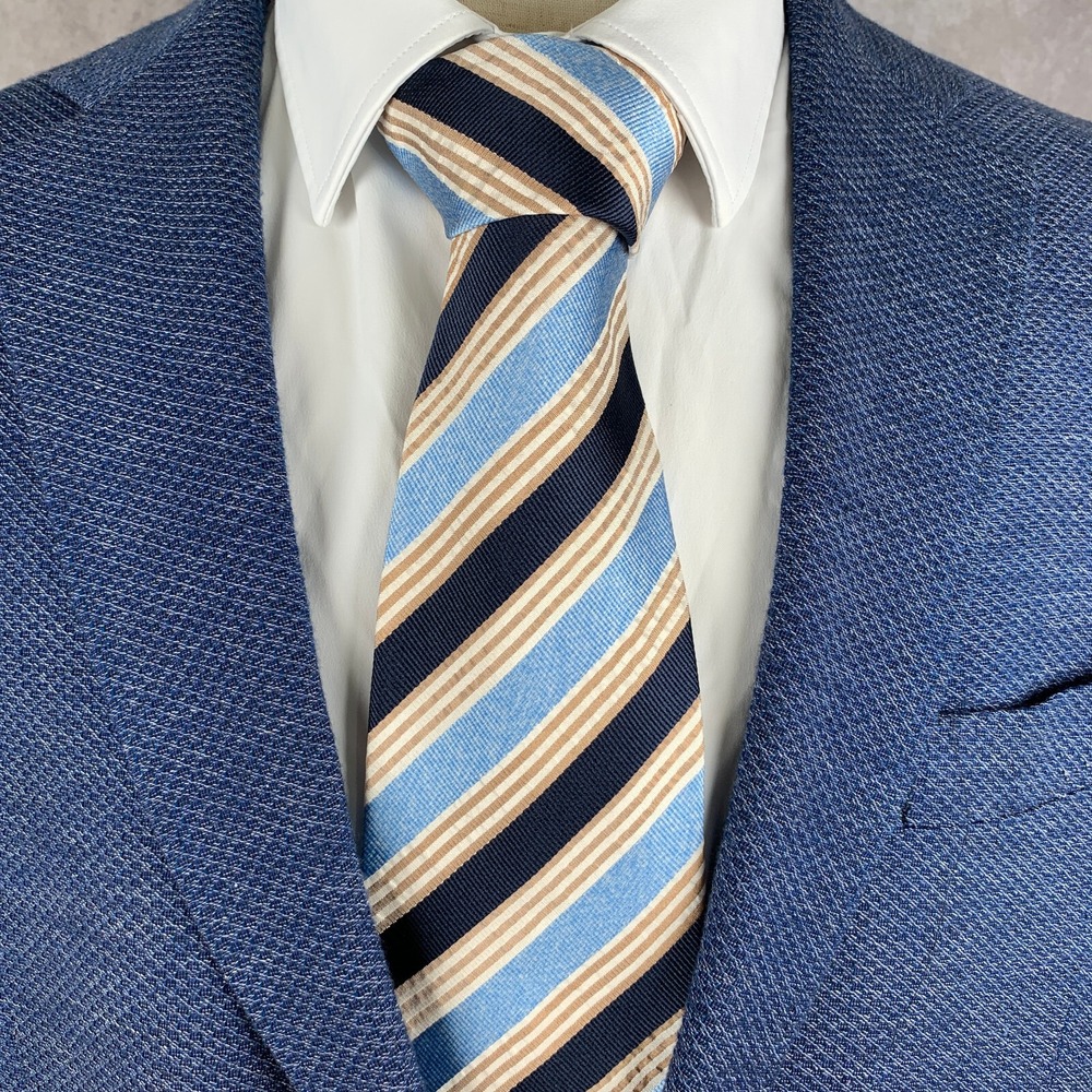 Etro Milano Necktie Men Blue Striped Business Modern Formal Silk Italy Made 58"